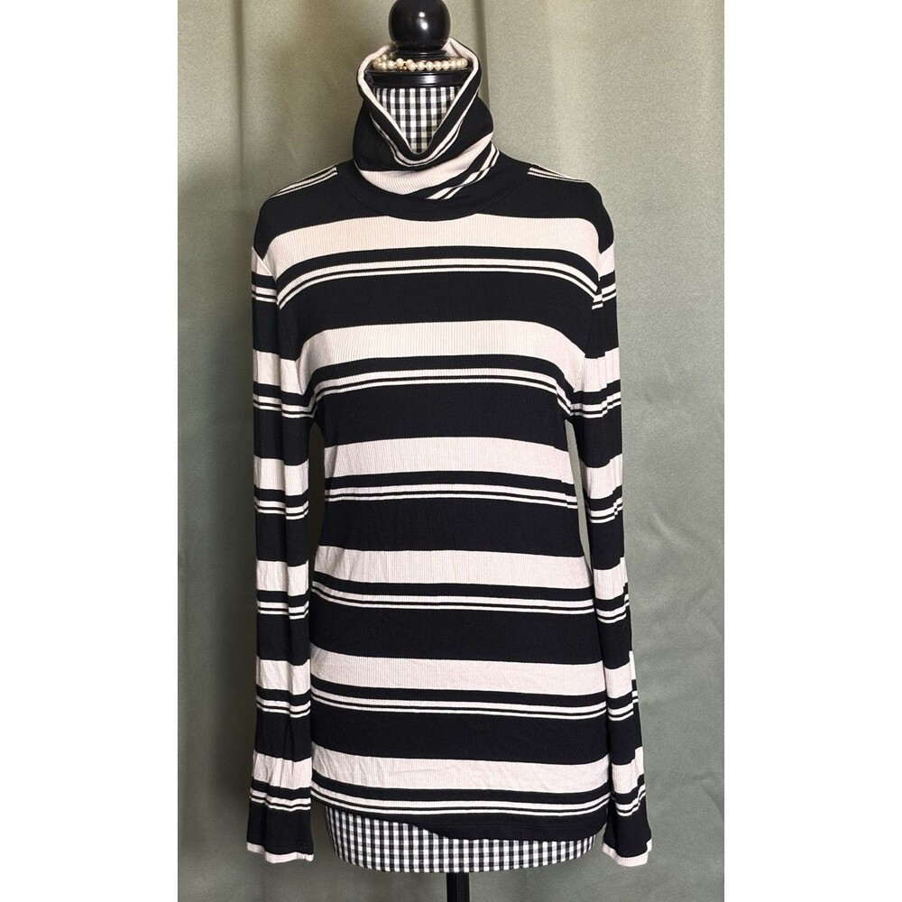 Sanctuary Anthropologie Black & Beige Turtleneck Long Sleeve Knit Top NWT $59
